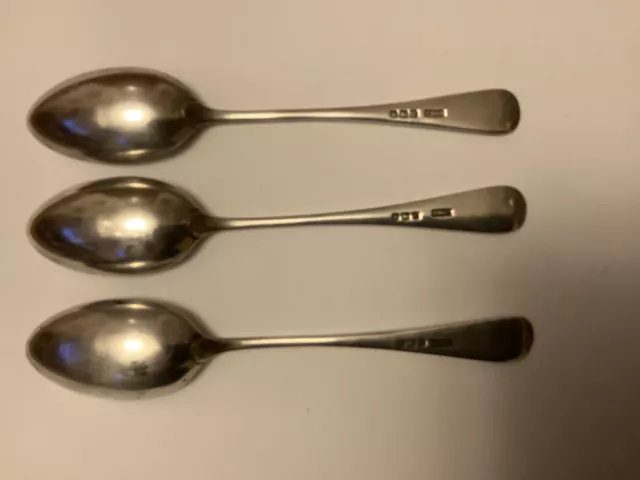 Old Solid Silver Tea Spoons, 3, Hall Marks, Crown, Lion, e. JD&S Sheffield