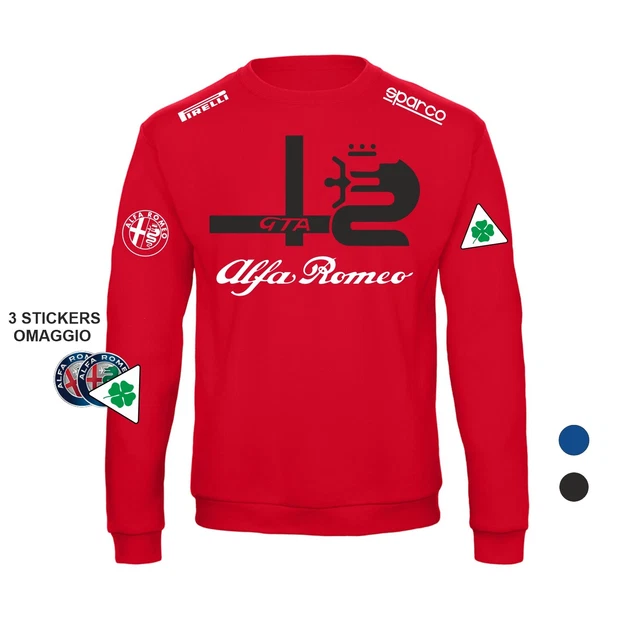 Felpa girocollo ALFA ROMEO LOGO Racing Team replica corse auto+stickers omaggio