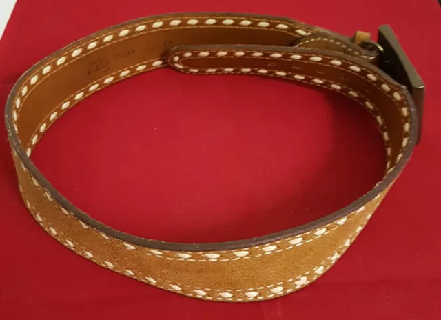 Tony Lama 32" Rough Suede Whipstitch Belt with Incolay 1976 Wild Horses Buckle 3