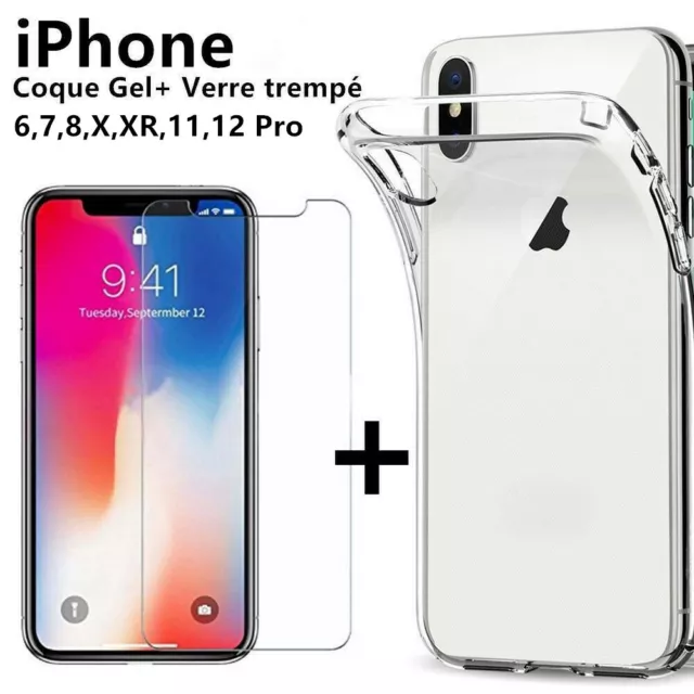 Verre Trempé Film Protection + Coque pour iPhone 6 7 8 11 12 13 Pro Max XS XR