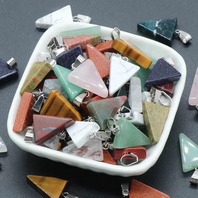 50PCS Mixed Natural Stone Triangle Healing Crystal Gemstone Pendant Jewelry