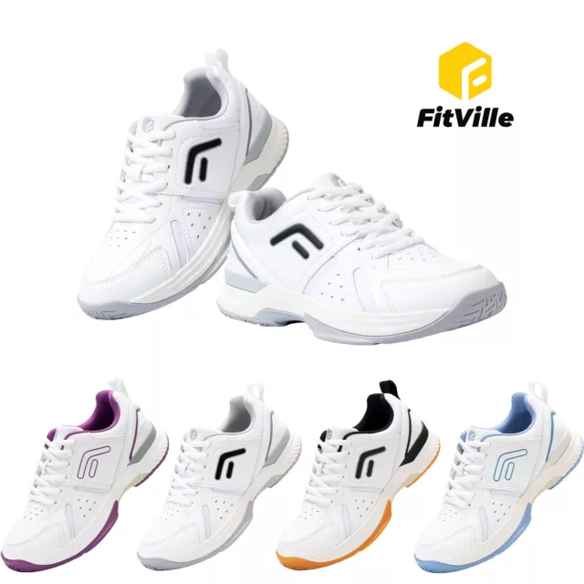 FitVille Tennisschuhe Damen Sneaker Bequeme Turnschuhe Sportschuhe Dämpfung Weiß