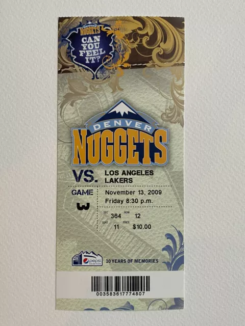 2009 Los Angeles Lakers at Denver Nuggets Ticket 11/13/09 Kobe Bryant