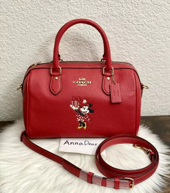 NWT COACH CM862 Disney X Coach Rowan Satchel With Minnie Mouse Leather Red Multi