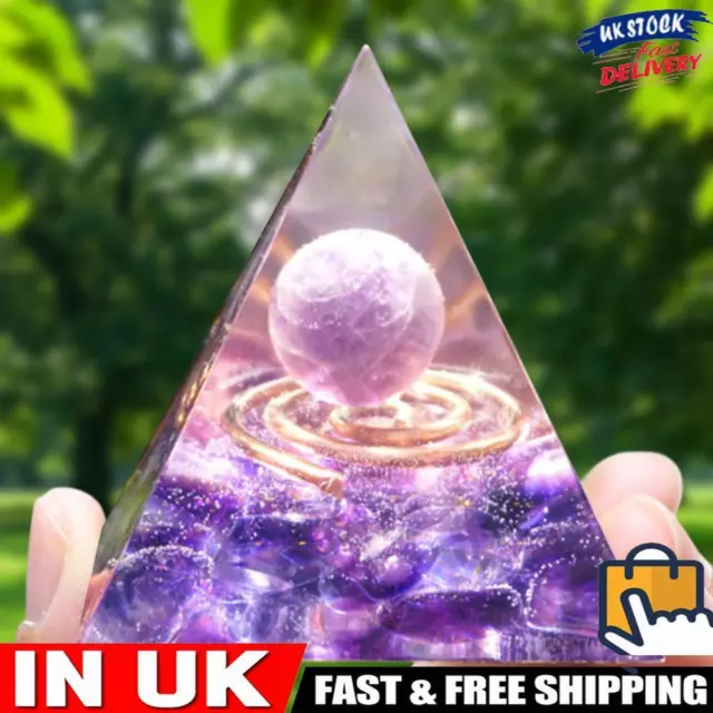 Crystal Gem Pyramid Amethyst Meditation Healing Home Office Art Figurine Decor #