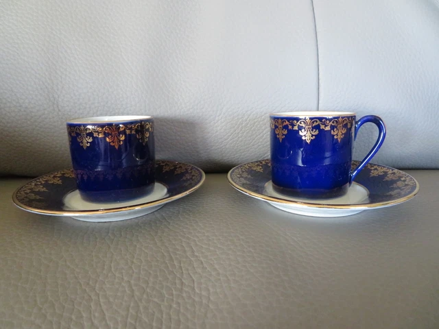 Ancienne Tasse Miniature Bleu Cobalt Doré À L'or Fin Limoges Dinette Tea Cup
