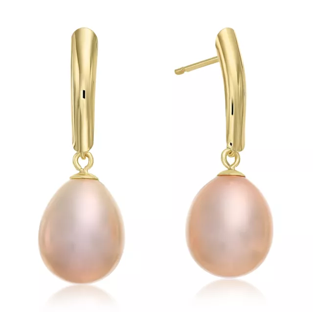 14K Real Solid Gold Natural Pink Oval Freshwater Cultured Pearl Studs Earrings