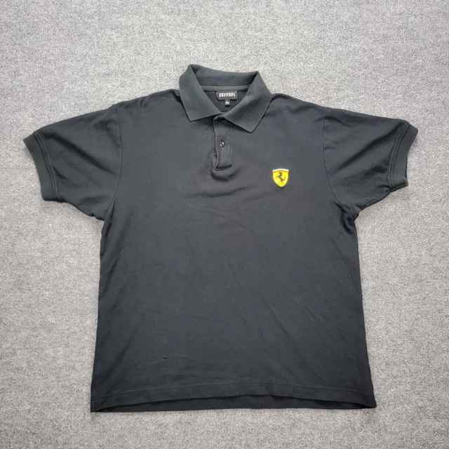 Ferrari Mens Polo Shirt Racing Cars Casual Outdoors Logo Black Sz 2XL