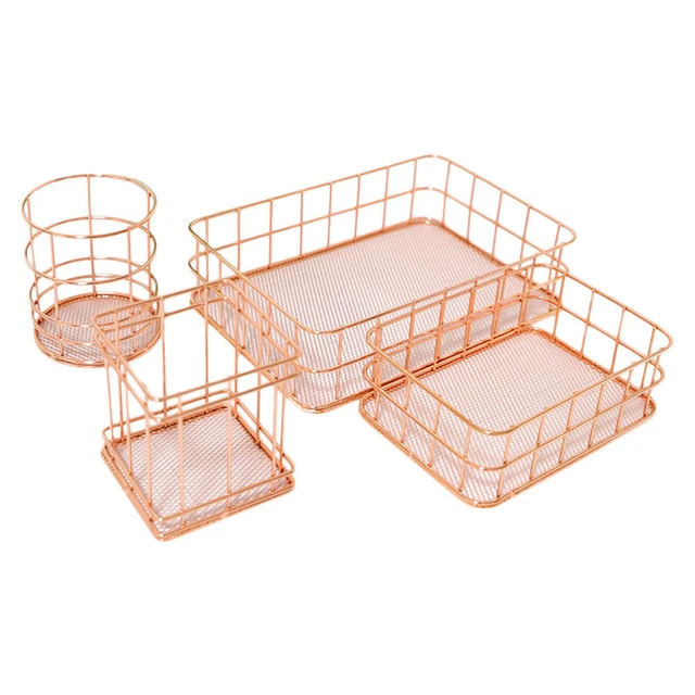 Cesta de almacenamiento Portaplumas Cesta de metal Almacenamiento Metal Alambre Contenedores Hierro Dorado