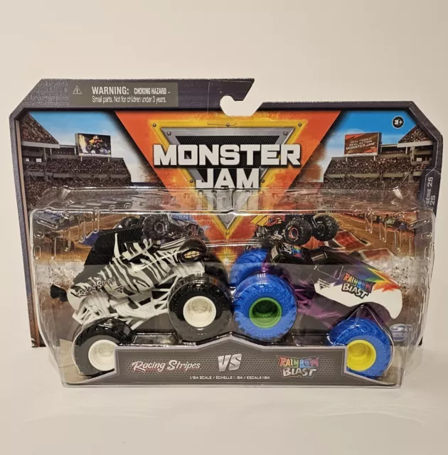 Monster Jam Racing Stripes vs Rainbow Blast Trucks 1:64 Maßstab Serie 25