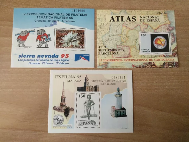 Sellos España Mnh 1995 Lote 3 Hb Exfilna Málaga Cartografía Y Filatem Granada