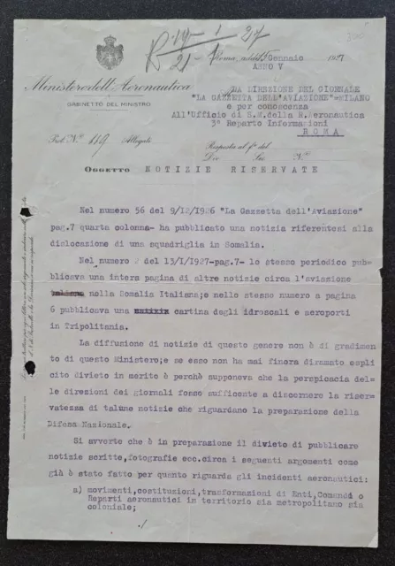 Italo Balbo importante documento aviazione Tripolitania autografo