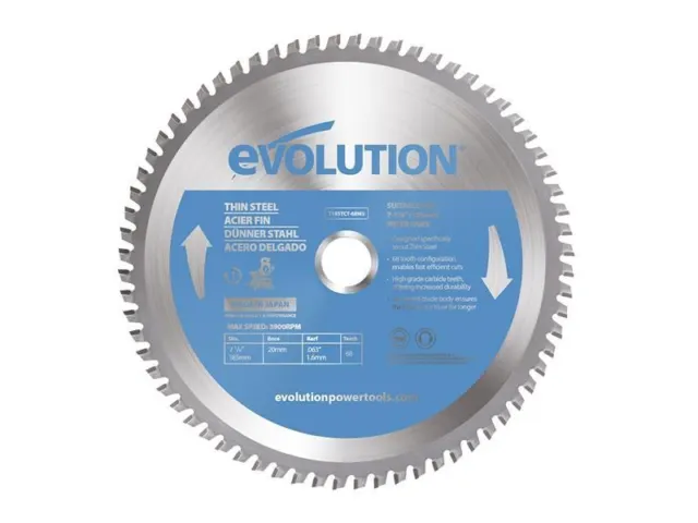 Evolution - Thin Steel Cutting Mitre Saw Blade 185 x 25.4mm x 68T