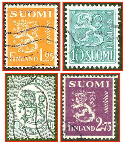 Finnland (043) - vier gestempelte Briefmarken verschiedene Werte - Suomi