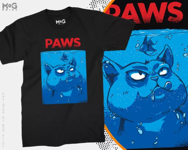 Paws Jaws Cat Funny Cat T-shirt Paws Movie Jaws Parody Tee Cat Cute Kitty Kitten