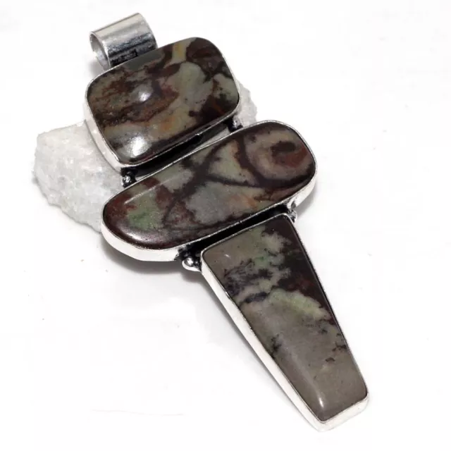 Picasso Jasper 925 Silver Plated Long Pendant 3" Promise Gift for women GW