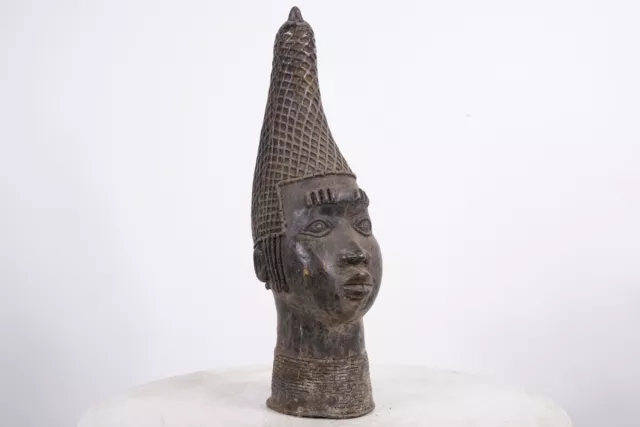 Benin Bronze Head 20" - Nigeria - African Tribal Art