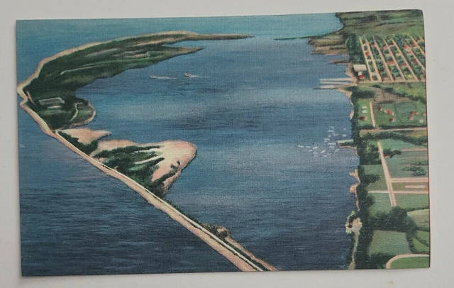Erie Pennsylvania PA Aerial View of Presque Isle Peninsula Linen Unposted