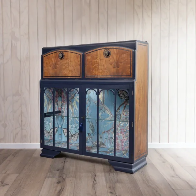 Professionally Refinished Art Deco Drinks Cabinet incorporating a writing bureau