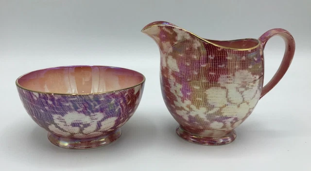 Royal Winton Brocade Cranberry Creamer Open Sugar Set Grimwades