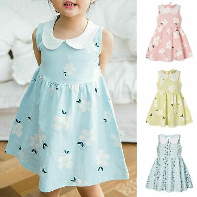 Toddler Girls Floral Printed Sleeveless Dress Kids Summer Cute A-line Sundress.