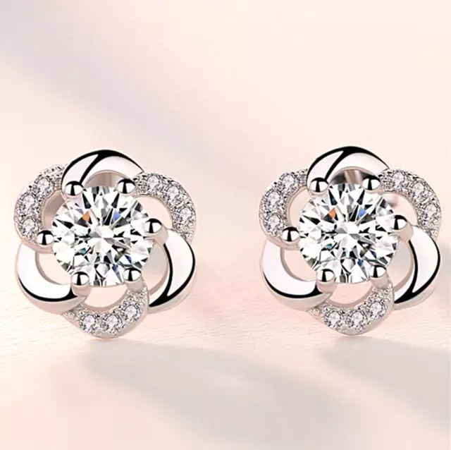 925 Sterling Silver Crystal Swirl Stone Stud Earrings Womens Girl Jewellery Gift