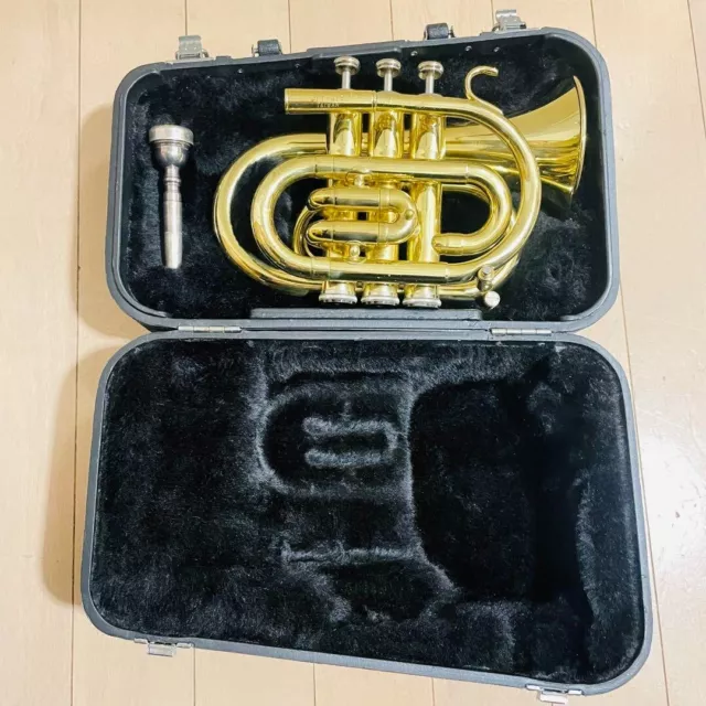 Jupiter JPT-416 Pocket Trumpet 7C Musical Instrument Gold Case Used From Japan