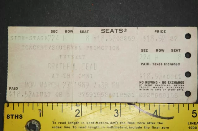 Grateful Dead Jerry Garcia Concert Ticket Stub-1989-The Omni-Atlanta,GA