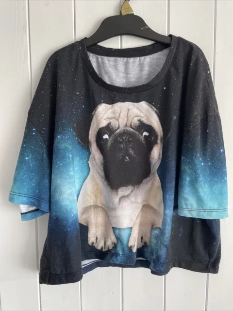 Girls Cropped Top With Pug Design Size See Measurements Blue Black