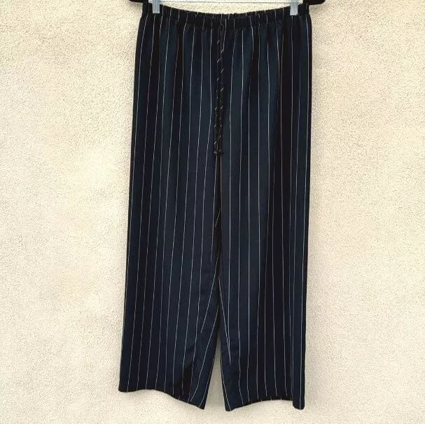 Kala Vintage Black Pinstripe Elastic Waist Wide Leg Dress Pants - Women's Small