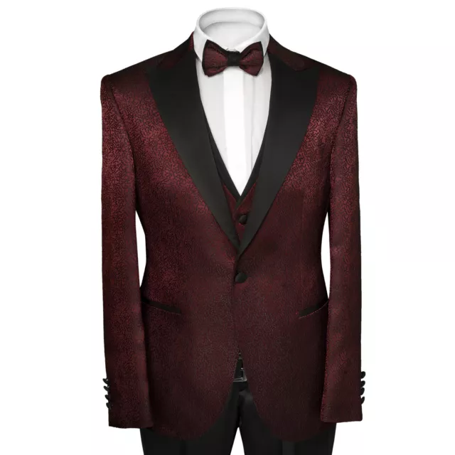 Slim Fit Hochzeitsanzug in Rot mit Muster -Anzug-Hochzeit-Bühne-Sakko-Smoking