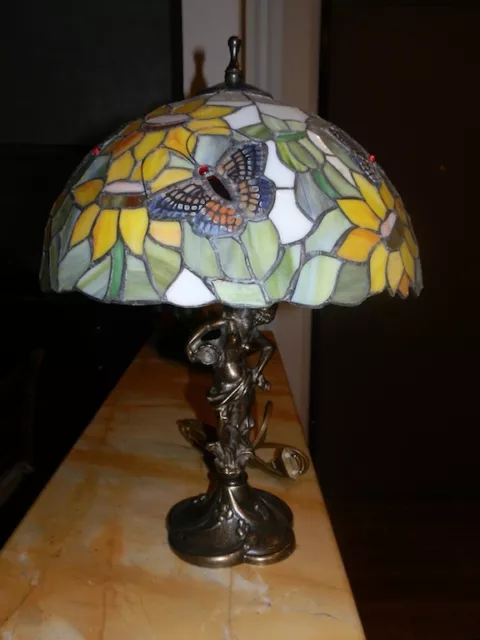 Lampada Abatjour Vetro TIFFANY base LIBERTY in Ottone GIRASOLI