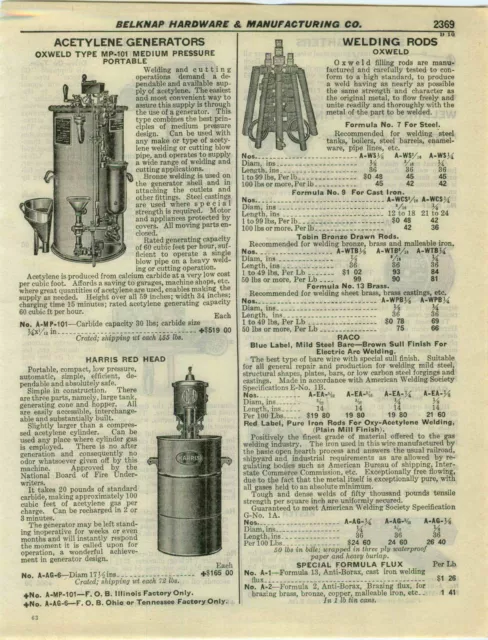 1932 PAPER AD Oxweld Acetylene Generator Harris Red Head Car Auto Lift Rotary
