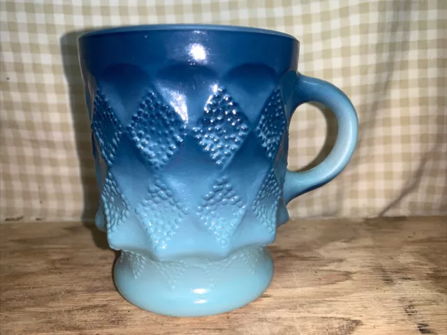 Anchor Hocking Blue Ombre Diamond Pattern Cup Mug Vintage