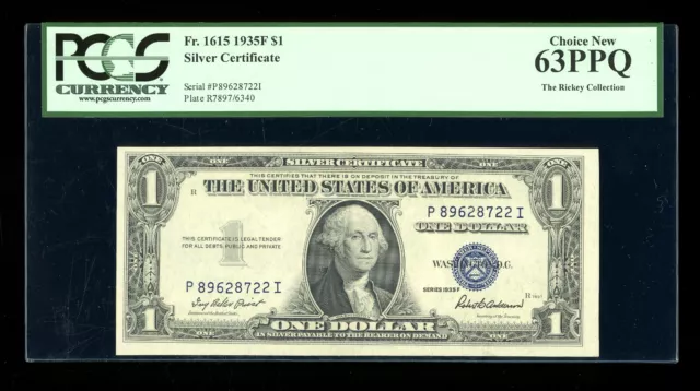 DBR $1 1935-F Silver Fr. 1615 PI Block PCGS 63 PPQ Serial P89628722I