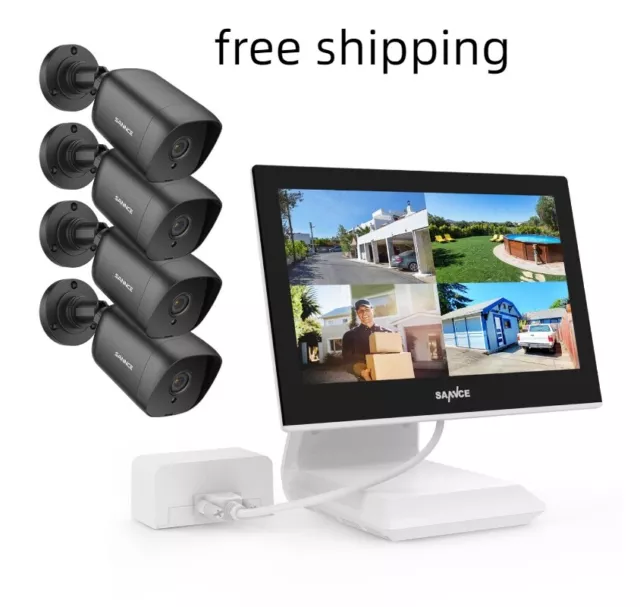 SANNCE 4CH 10.1" LCD Monitor 1080p DVR Outdoor 2MP CCTV Security Camera System
