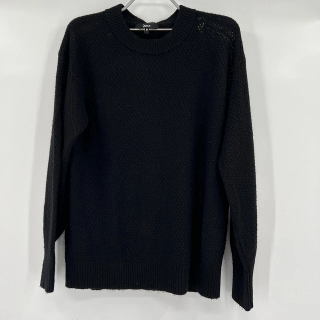 Quince Womens Black Alpaca-Merino Wool Diamond Stitch Crew Neck Sweater M NWOT