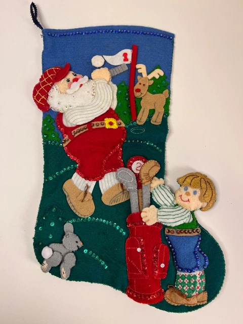 Bucilla Felt Christmas Stocking Finished Sequins Golf Elf Holiday Golfer Exc  R1