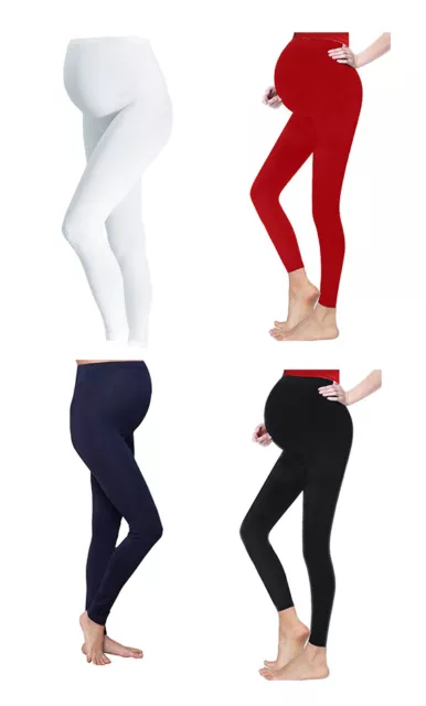 Leggings da donna morbidi e confortevoli cotone maternità lunghezza intera caviglia gravidanza Regno Unito