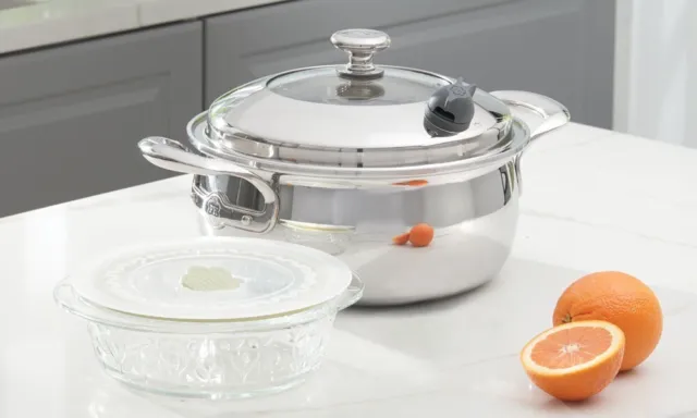  Princess House Vida Sana Stainless Steel 7-Qt. Pot Dutch Oven  5-Ply with Nutri-Steam Valve Signals When Cookware Reaches the Proper  Temperature Offering the Option to Position the Valve for Healthier or