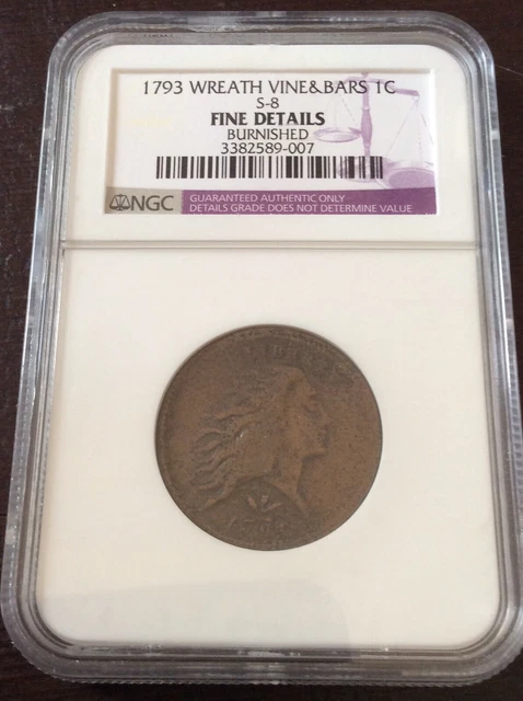1793 Wreath Vine&Bars Large Cent F Dets S8