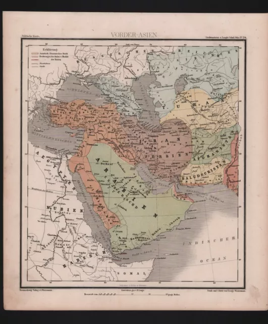 Landkarte map 1873: Vorder-Asien. Politische Karte Arabien Ägypten Iran Persien