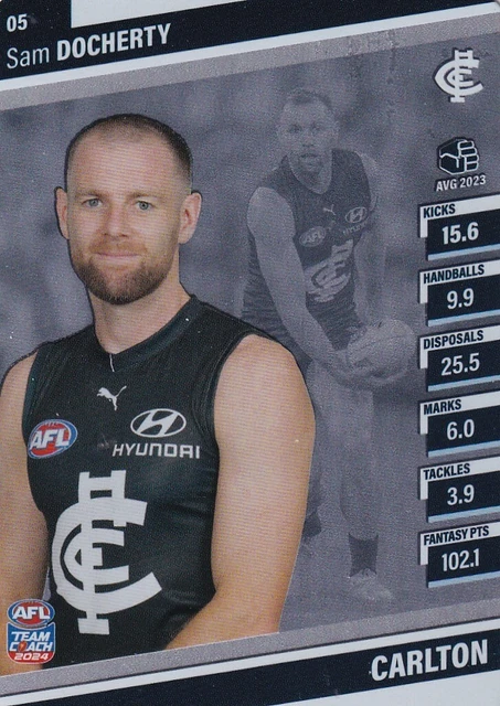 AFL 2024 TEAMCOACH Carlton Blues - Sam Docherty Silver Card No.05 $2.25 ...