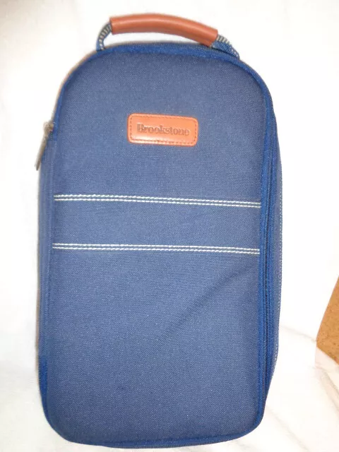 Brookstone insulated wine bottle cooler carrier bag blue picnic tote travel case