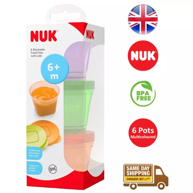 Nuk Baby Stackable Food Storage Pots With Lids Microwave & Freezer Safe 6 M+ X6