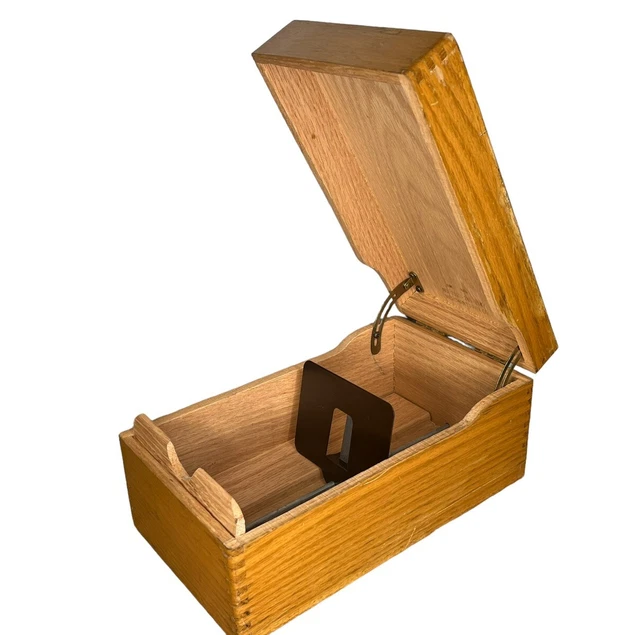 VINTAGE OAK WOOD Dovetailed Index Library Card File Box Merchants Box