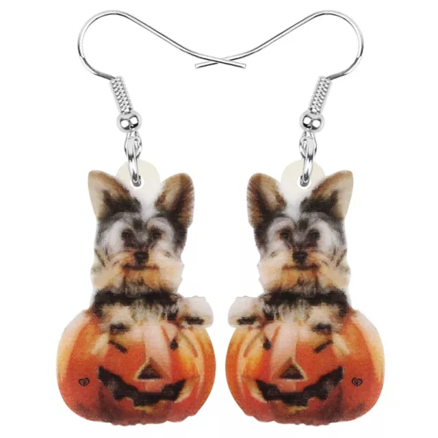 Halloween Acrylic Cute Pumpkin Yorkshire Dog Earrings Dangle Pets Charms Jewelry