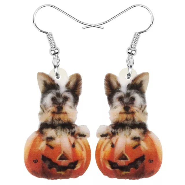 Halloween Acrylic Yorkshire Dog Pumpkin Earrings Dangle Gift Pets Charms Jewelry
