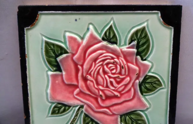 Vintage Carreau Art Nouveau Majolique Rouge Rose Design Collection Céramique 3