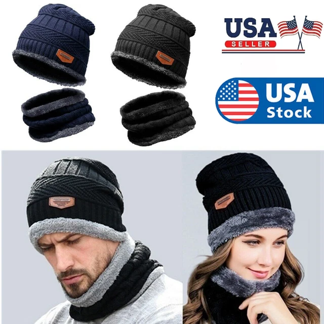 Mens Womens Winter Baggy Slouchy Knit Warm Beanie Hat and Scarf Set Skull Cap